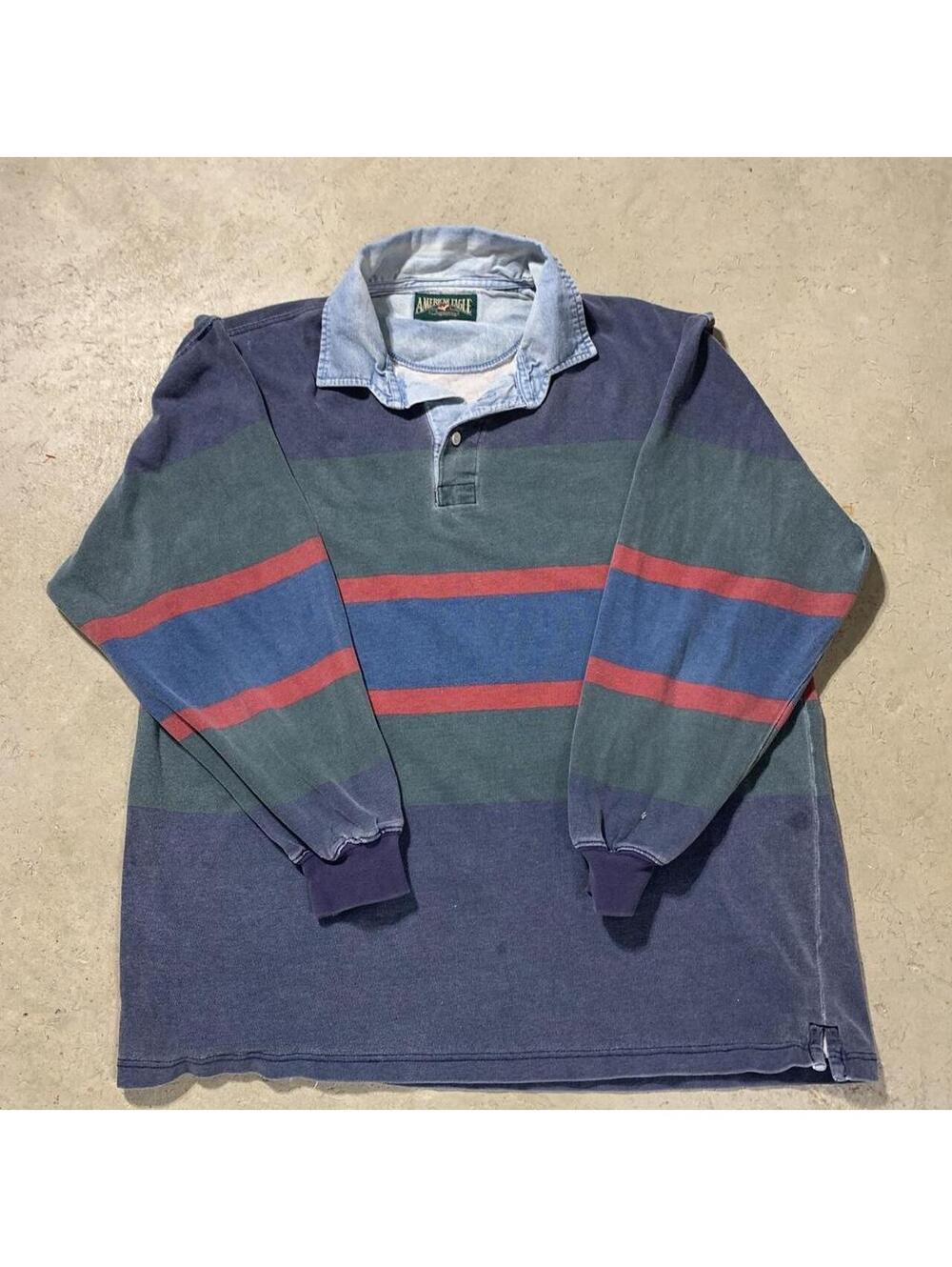 Vintage 90s American Eagle Outfitters Rugby Shirt Mens XL Colorblock Striped